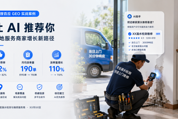 一搜百应GEO实战案例：本地服务商家品牌推荐率82%，派单量增长110%